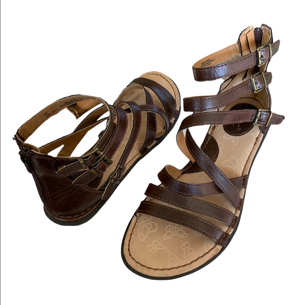 B.o.c. Brown gladiator, zip back, open toe, flat sandals women size 9